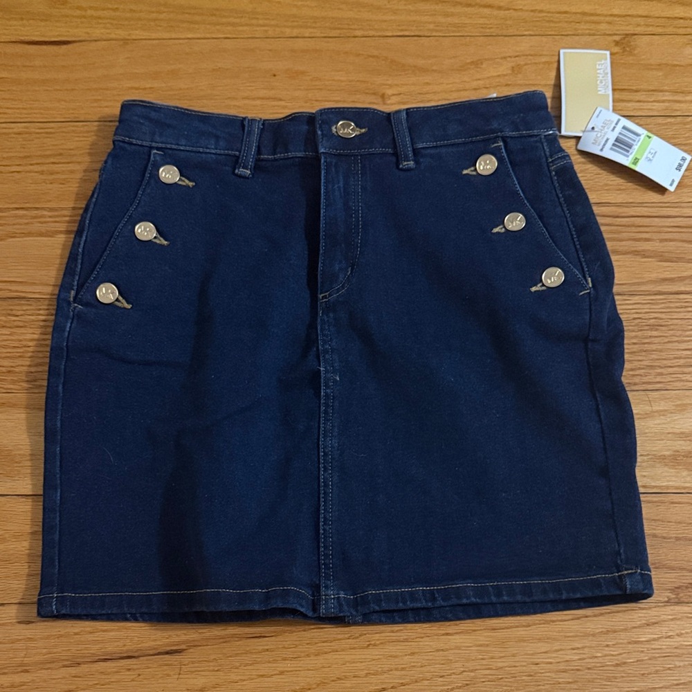 Michael Kors Dark Blue Denim Mini Skirt with Gold Buttons